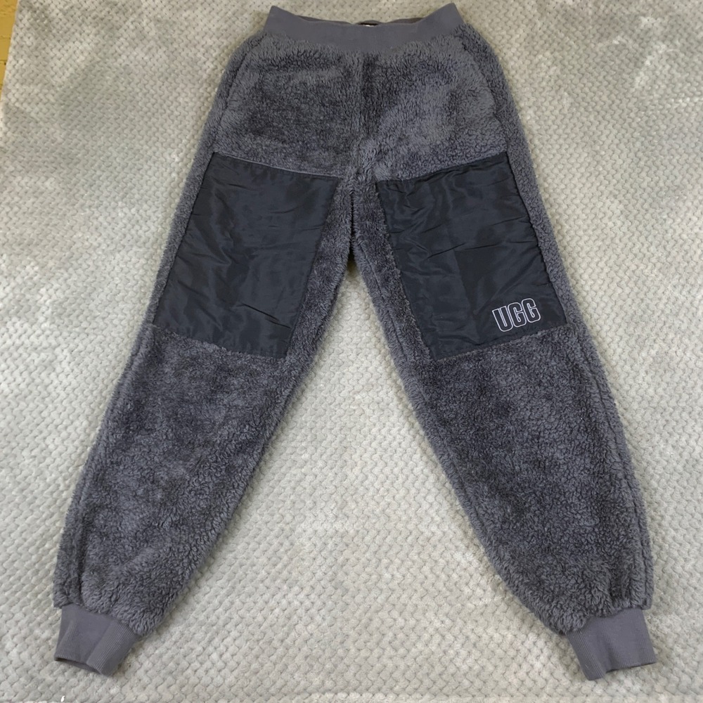 UGG RTW Sherpa Fleece Joggers Womens S Gray Nylon Knee Patch Pants 1134090